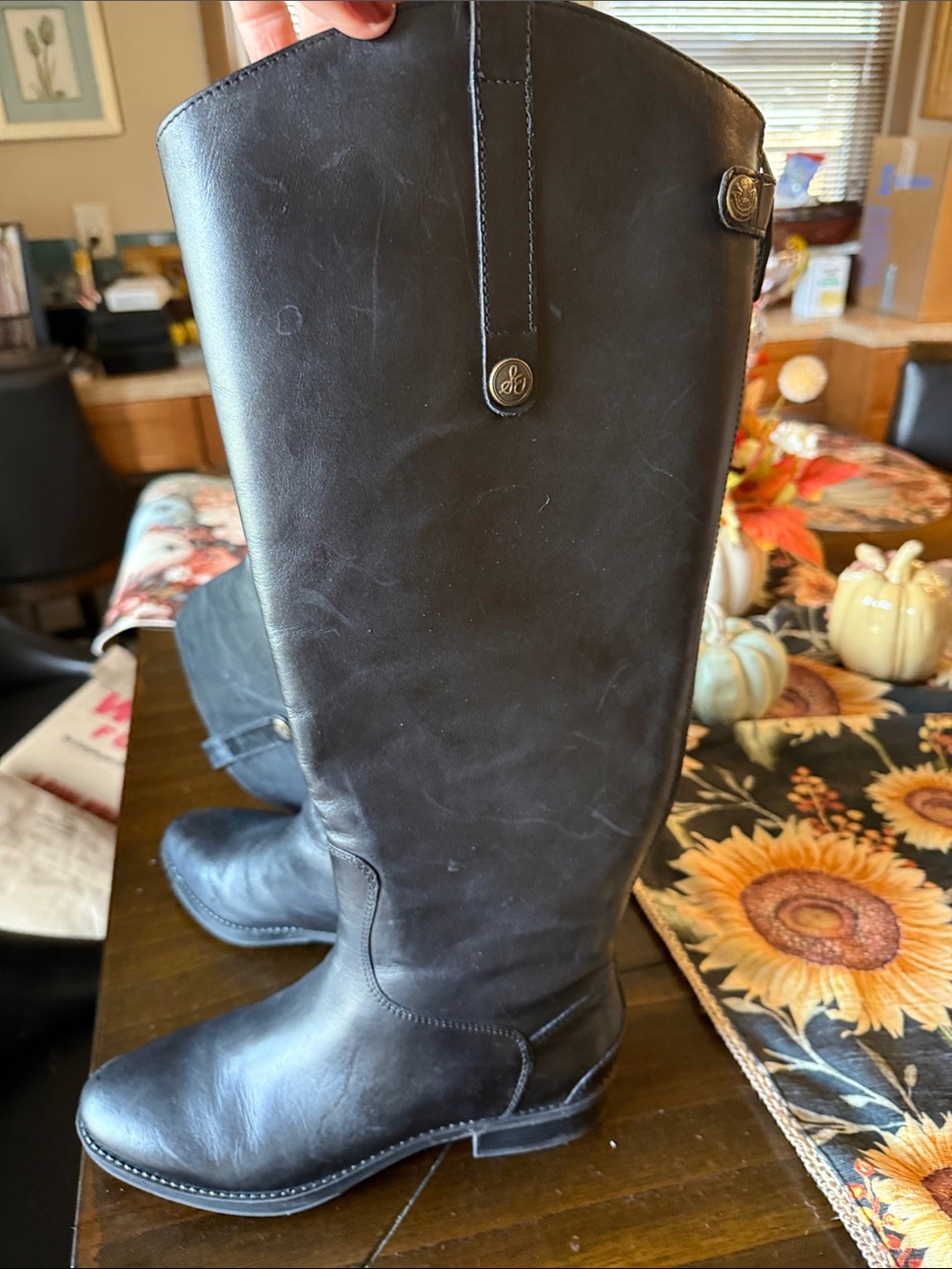 Sam Edelman Penny Riding Black Leather Boots - size 7 Wide Calf